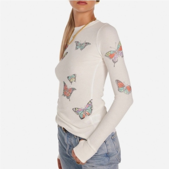 Lauren Moshi Thermal Mckinley Butterfly Top Long Sleeve Tee EUC Size S - Picture 2 of 10